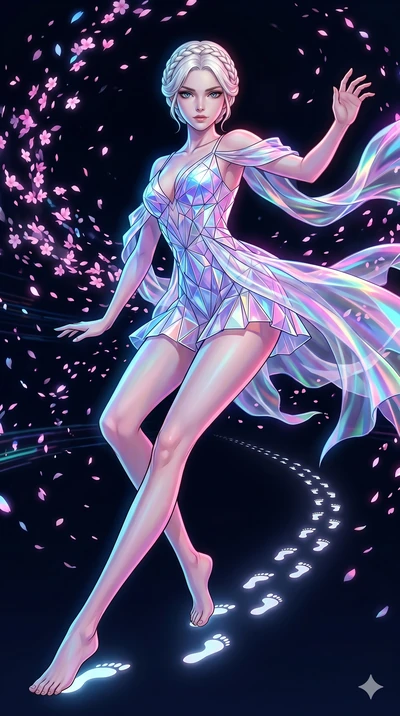 score_9, masterpiece, best quality, ultra-detailed, Set A: High-budget Anime Keyframe, Caucasian (strictly human ears) woman. Upper body close-up from the thighs up, character filling the screen for maximum presence. Sliding through a virtual reality