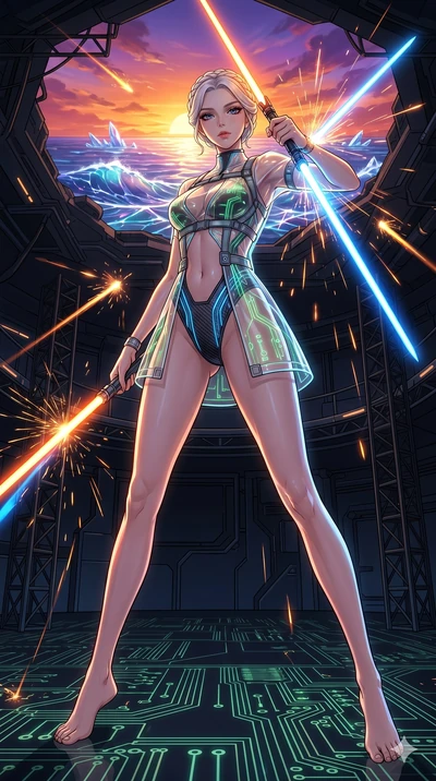 score_9, masterpiece, best quality, ultra-detailed, High-budget Anime Keyframe, vibrant colors, fluid line-art, expressive lighting, cinematic composition, Ufotable-style visual effects, top-tier animation quality, Japanese woman with delicate and el
