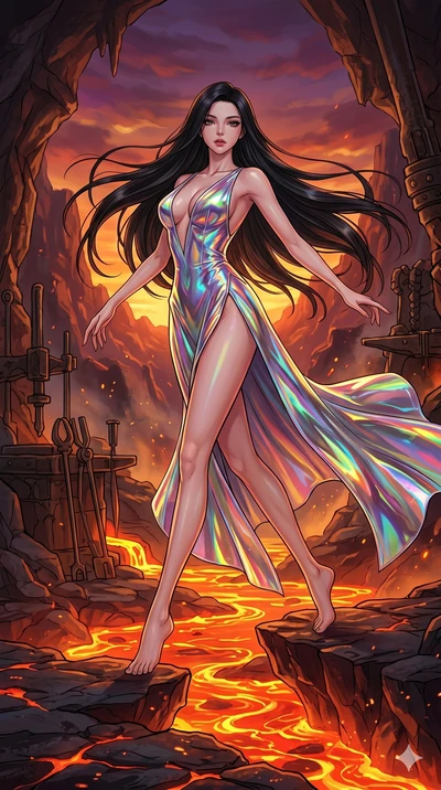 score_9, masterpiece, best quality, ultra-detailed, high-budget anime movie keyframe, cinematic anime lighting, intricate line art, Korean woman. Low angle cowboy shot filling the entire 9:16 frame with her statuesque presence. leaping gracefully in 