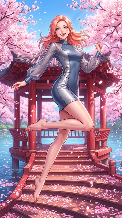 score_9, masterpiece, best quality, ultra-detailed, high-budget anime keyframe, editorial fashion photography, tasteful artistic composition, Japanese woman. low angle full-body shot from head to toe showing her feet, filling the entire 9:16 vertical