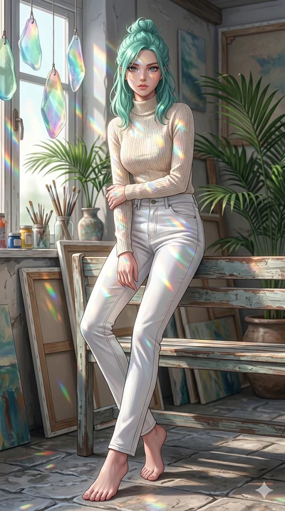 score_9, masterpiece, best quality, ultra-detailed, high-budget anime keyframe, editorial fashion photography, tasteful artistic composition, Japanese woman. low angle full-body shot from head to toe showing her feet, filling the entire 9:16 vertical