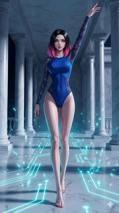 score_9, masterpiece, best quality, ultra-detailed, high-budget anime keyframe, editorial fashion photography, tasteful artistic composition, Korean woman. low angle full-body shot from head to toe showing her feet, filling the entire 9:16 vertical f