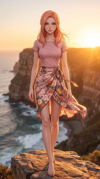 score_9, masterpiece, best quality, ultra-detailed, high-budget anime keyframe, editorial fashion photography, tasteful artistic composition, Japanese woman woman. low angle full-body shot from head to toe showing her feet, filling the entire 9:16 ve