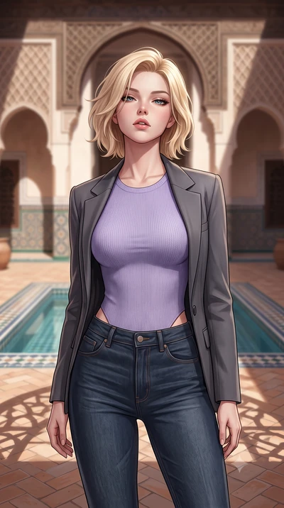 score_9, masterpiece, best quality, ultra-detailed, high-budget anime keyframe, editorial fashion photography, tasteful artistic composition, Caucasian woman woman. close-up cowboy shot from the waist and thighs up, the character dominates the compos