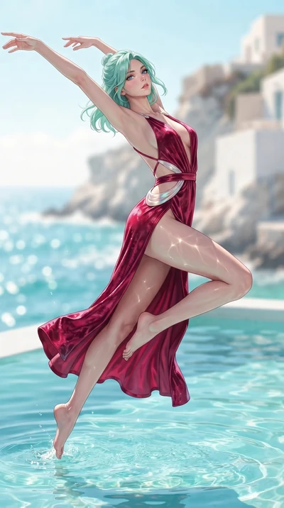 score_9, masterpiece, best quality, ultra-detailed, high-budget anime keyframe, editorial fashion photography, tasteful artistic composition, Japanese woman. low angle full-body shot from head to toe showing her feet, filling the entire 9:16 vertical