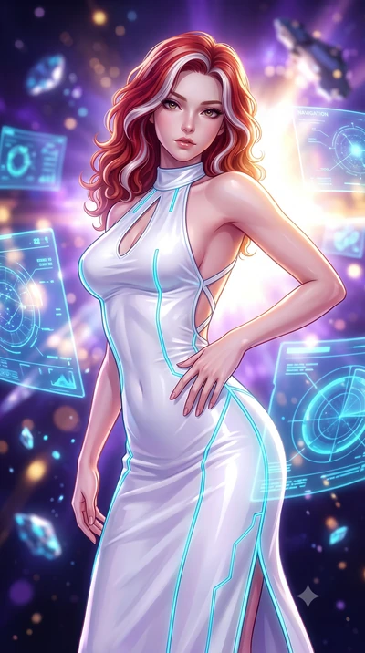 score_9, masterpiece, best quality, ultra-detailed, high-budget anime keyframe, semi-realistic 3D game render, editorial fashion photography, tasteful artistic composition, Caucasian woman. close-up cowboy shot from the waist and thighs up, the chara