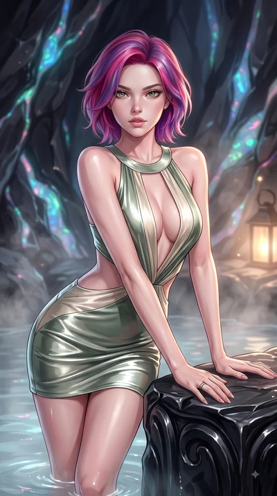 score_9, masterpiece, best quality, ultra-detailed, high-budget anime keyframe, editorial fashion photography, tasteful artistic composition, Caucasian woman. close-up cowboy shot from the waist and thighs up, the character dominates the composition,