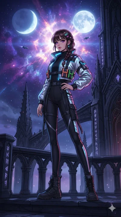 score_9, masterpiece, best quality, ultra-detailed, high-budget anime movie keyframe, cinematic anime lighting, intricate line art, Caucasian (strictly human ears) anime girl. Dynamic full-body shot stretching the vertical silhouette across the 9:16 