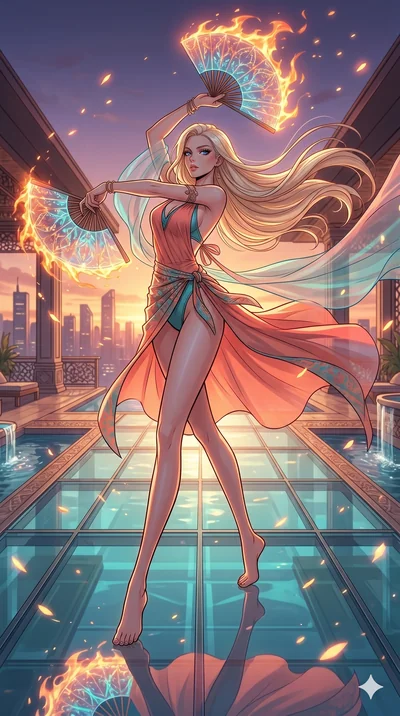 score_9, masterpiece, best quality, ultra-detailed, high-budget anime movie keyframe, cinematic anime lighting, intricate line art, Caucasian (strictly human ears) woman. Dynamic full-body shot stretching the vertical silhouette with extreme perspect