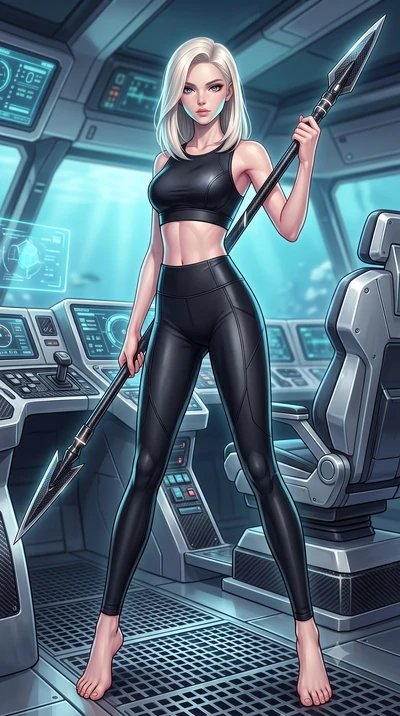 score_9, masterpiece, best quality, ultra-detailed, high-budget anime keyframe, editorial fashion photography, tasteful artistic composition, Caucasian woman. low angle full-body shot from head to toe showing her feet, filling the entire 9:16 vertica