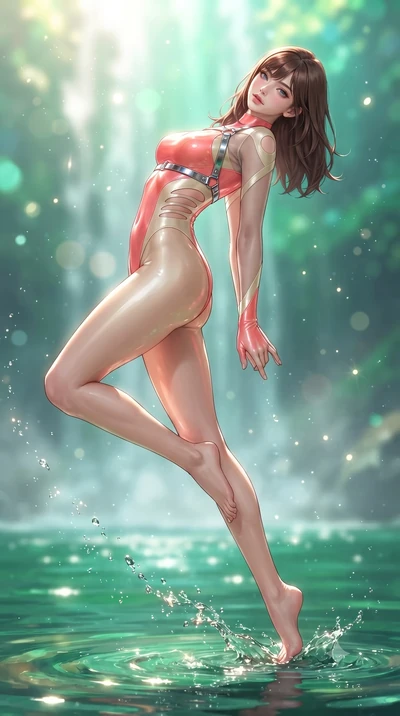 score_9, masterpiece, best quality, ultra-detailed, high-budget anime keyframe, editorial fashion photography, tasteful artistic composition, Korean woman. low angle full-body shot from head to toe showing her feet, filling the entire 9:16 vertical f