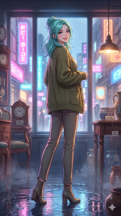score_9, masterpiece, best quality, ultra-detailed, high-budget anime keyframe, vibrant anime aesthetic, Japanese woman. low angle full-body shot from head to toe showing her feet, filling the entire 9:16 vertical frame with her statuesque presence, 