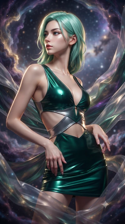 score_9, masterpiece, best quality, ultra-detailed, high-budget anime keyframe, editorial fashion photography, tasteful artistic composition, Japanese woman. close-up cowboy shot from the waist and thighs up, the character dominates the composition, 