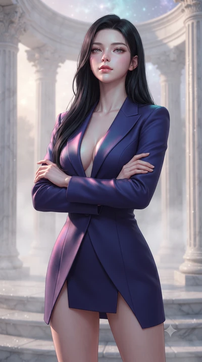 score_9, masterpiece, best quality, ultra-detailed, high-budget anime keyframe, editorial fashion photography, tasteful artistic composition, Korean woman. close-up cowboy shot from the waist and thighs up, the character dominates the composition, fi