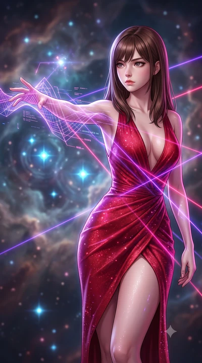 score_9, masterpiece, best quality, ultra-detailed, high-budget anime keyframe, editorial fashion photography, tasteful artistic composition, Korean woman. close-up cowboy shot from the waist and thighs up, the character dominates the composition, fi