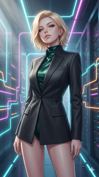 score_9, masterpiece, best quality, ultra-detailed, high-budget anime keyframe, editorial fashion photography, tasteful artistic composition, Caucasian woman, strictly human ears. cowboy shot from the thighs up, character and outfit filling the frame