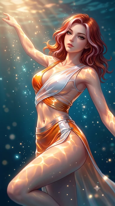 score_9, masterpiece, best quality, ultra-detailed, high-budget anime keyframe, semi-realistic 3D game render, editorial fashion photography, tasteful artistic composition, Caucasian woman. close-up cowboy shot from the waist and thighs up, the chara
