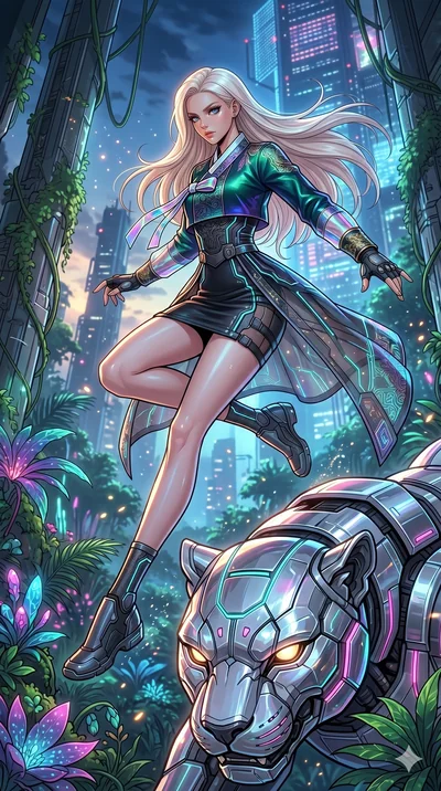score_9, masterpiece, best quality, ultra-detailed, high-budget anime movie keyframe, cinematic anime lighting, intricate line art, Korean woman. Dynamic full-body shot stretching the vertical silhouette with extreme perspective. leaping over a giant