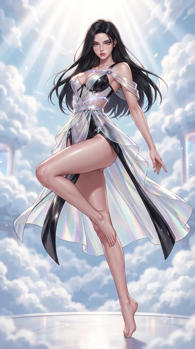 score_9, masterpiece, best quality, ultra-detailed, high-budget anime keyframe, editorial fashion photography, tasteful artistic composition, Korean woman. low angle full-body shot from head to toe showing her feet, filling the entire 9:16 vertical f