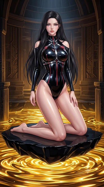 score_9, masterpiece, best quality, ultra-detailed, high-budget anime keyframe, semi-realistic 3D game render, editorial fashion photography, tasteful artistic composition, Korean woman. low angle full-body shot from head to toe showing her feet, fil