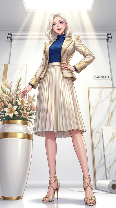 score_9, masterpiece, best quality, ultra-detailed, high-budget anime keyframe, vibrant anime aesthetic, Caucasian woman, strictly human ears. low angle full-body shot from head to toe showing her feet, filling the entire 9:16 vertical frame with her