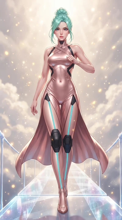 score_9, masterpiece, best quality, ultra-detailed, high-budget anime keyframe, editorial fashion photography, tasteful artistic composition, Japanese woman. low angle full-body shot from head to toe showing her feet, filling the entire 9:16 vertical