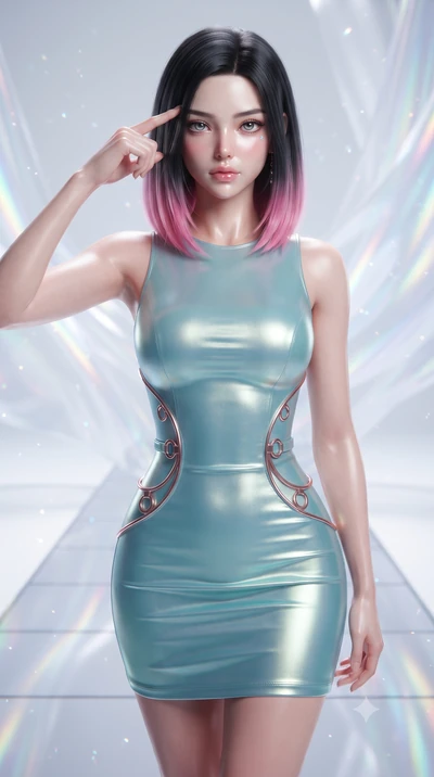 score_9, masterpiece, best quality, ultra-detailed, high-budget anime keyframe, editorial fashion photography, tasteful artistic composition, Korean woman. close-up cowboy shot from the waist and thighs up, the character dominates the composition, fi