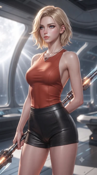 score_9, masterpiece, best quality, ultra-detailed, high-budget anime keyframe, editorial fashion photography, tasteful artistic composition, Caucasian woman. close-up cowboy shot from the waist and thighs up, the character dominates the composition,