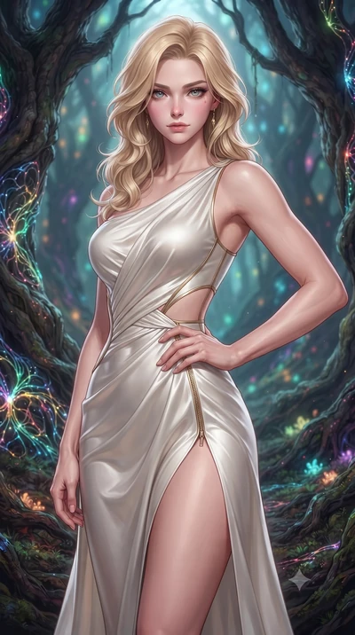 score_9, masterpiece, best quality, ultra-detailed, high-budget anime keyframe, editorial fashion photography, tasteful artistic composition, Caucasian woman. close-up cowboy shot from the waist and thighs up, the character dominates the composition,