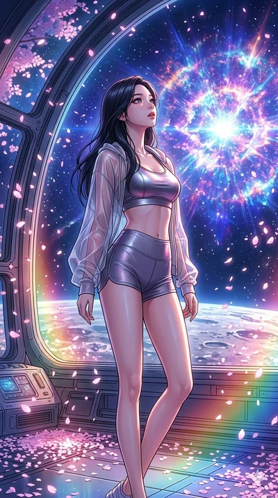 score_9, masterpiece, best quality, ultra-detailed, high-budget anime movie keyframe, cinematic anime lighting, intricate line art, Korean woman. Upper body filling screen focusing on her alluring features and slim-fit silhouette. observing a superno