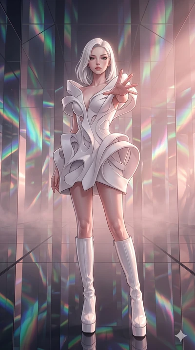 score_9, masterpiece, best quality, ultra-detailed, high-budget anime keyframe, editorial fashion photography, tasteful artistic composition, Korean woman. cowboy shot from the thighs up, character and outfit filling the frame for maximum editorial p