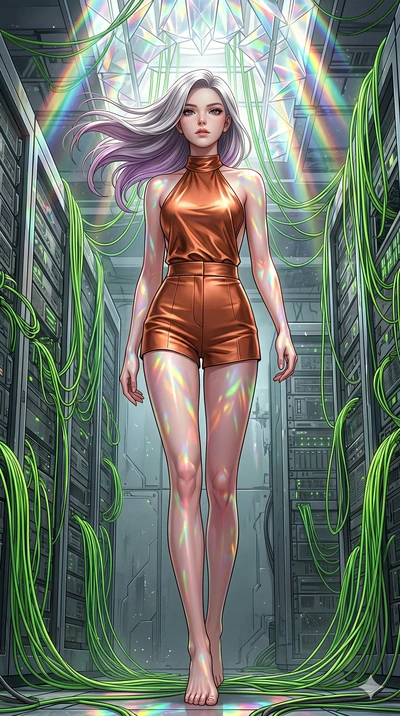 score_9, masterpiece, best quality, ultra-detailed, high-budget anime keyframe, editorial fashion photography, tasteful artistic composition, Caucasian woman, strictly human ears. low angle full-body shot from head to toe showing her feet, filling th