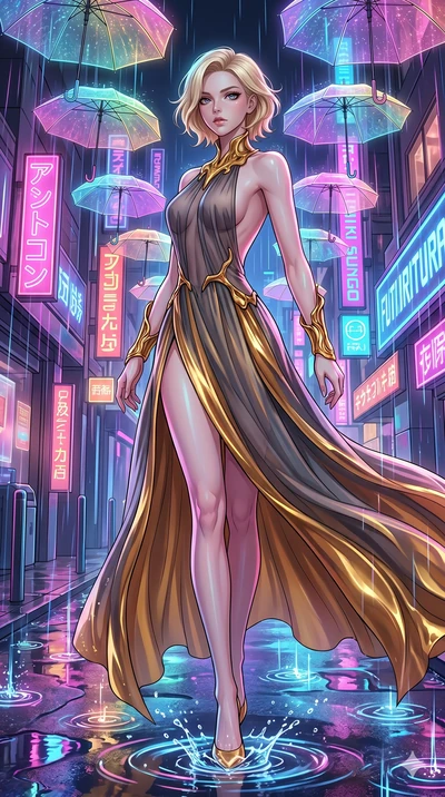 score_9, masterpiece, best quality, ultra-detailed, high-budget anime keyframe, Caucasian woman, strictly human ears. low angle full-body shot filling the entire 9:16 frame with her statuesque presence, stretching the vertical silhouette. navigating 
