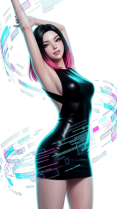 score_9, masterpiece, best quality, ultra-detailed, high-budget anime keyframe, semi-realistic 3D game render, Korean woman. Upper body close-up from the thighs up, character filling the screen for maximum presence. She is leaning back with a seducti