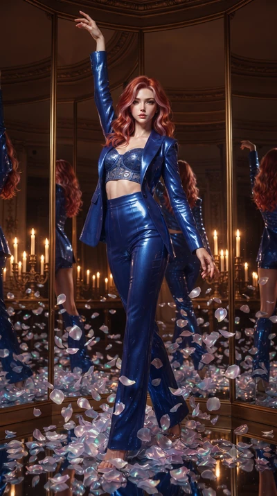 score_9, masterpiece, best quality, ultra-detailed, High-budget Anime Keyframe, editorial fashion photography, tasteful artistic composition, realistic cosplay photography, Caucasian woman, strictly human ears. Dynamic full-body shot stretching the v