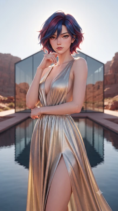 score_9, masterpiece, best quality, ultra-detailed, high-budget anime keyframe, editorial fashion photography, tasteful artistic composition, Korean woman. close-up cowboy shot from the waist and thighs up, the character dominates the composition, fi