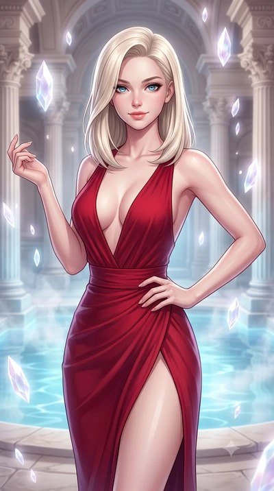 score_9, masterpiece, best quality, ultra-detailed, high-budget anime keyframe, editorial fashion photography, tasteful artistic composition, Caucasian woman, strictly human ears. close-up cowboy shot from the waist and thighs up, the character domin