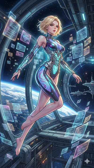 score_9, masterpiece, best quality, ultra-detailed, high-budget anime movie keyframe, cinematic anime lighting, intricate line art, Korean woman. Medium shot of upper body capturing the intricate details of her high-fashion attire. leaping gracefully