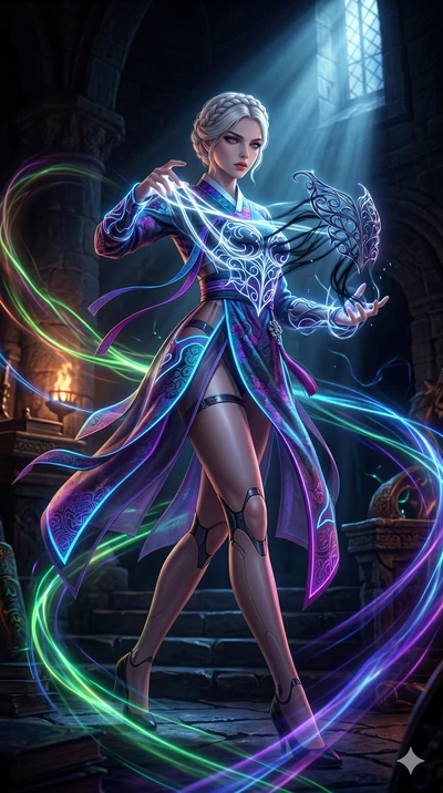 score_9, masterpiece, best quality, ultra-detailed, photorealistic 8k CG, hyper-detailed textures, ray-tracing, Caucasian (strictly human ears) woman. Low angle cowboy shot capturing a powerful motion and statuesque presence. weaving armor out of moo
