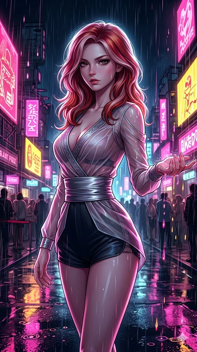 score_9, masterpiece, best quality, ultra-detailed, high-budget anime keyframe, Caucasian woman, strictly human ears. Upper body close-up from the thighs up, character filling the screen for maximum presence. She is turning around sharply in a futuri