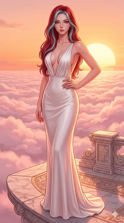 score_9, masterpiece, best quality, ultra-detailed, high-budget anime keyframe, editorial fashion photography, tasteful artistic composition, Caucasian woman, strictly human ears. cowboy shot from the thighs up, character and outfit filling the frame