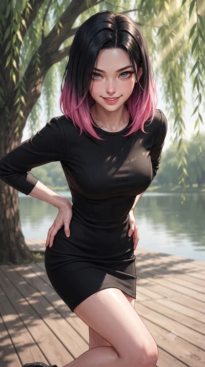 score_9, masterpiece, best quality, ultra-detailed, high-budget anime keyframe, editorial fashion photography, tasteful artistic composition, Korean woman woman. close-up cowboy shot from the waist and thighs up, the character dominates the compositi