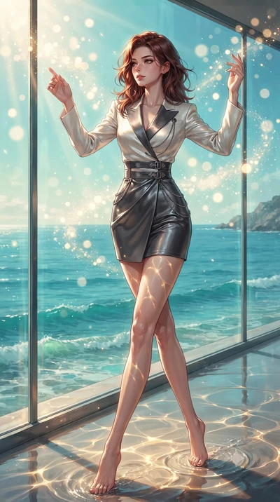 score_9, masterpiece, best quality, ultra-detailed, high-budget anime keyframe, editorial fashion photography, tasteful artistic composition, Korean woman. low angle full-body shot from head to toe showing her feet, filling the entire 9:16 vertical f