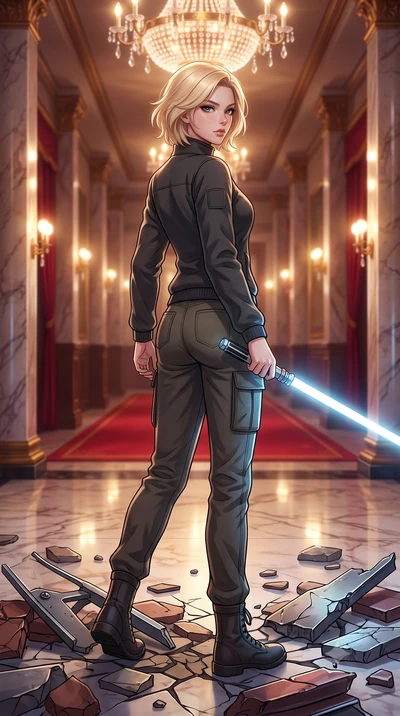 score_9, masterpiece, best quality, ultra-detailed, high-budget anime keyframe, editorial fashion photography, tasteful artistic composition, Caucasian woman. low angle full-body shot from head to toe showing her feet, filling the entire 9:16 vertica