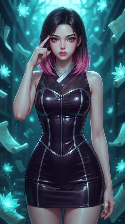 score_9, masterpiece, best quality, ultra-detailed, high-budget anime keyframe, editorial fashion photography, tasteful artistic composition, Korean woman. close-up cowboy shot from the waist and thighs up, the character dominates the composition, fi