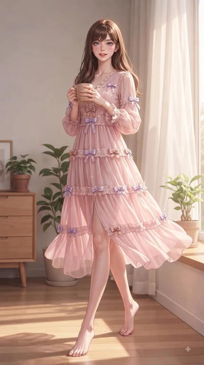 score_9, masterpiece, best quality, ultra-detailed, high-budget anime keyframe, editorial fashion photography, tasteful artistic composition, Korean woman. low angle full-body shot from head to toe showing her feet, filling the entire 9:16 vertical f