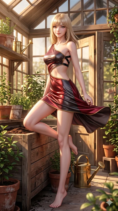 Japanese woman. low angle full-body shot from head to toe showing her feet, f.