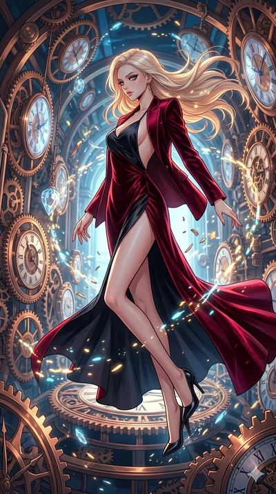 score_9, masterpiece, best quality, ultra-detailed, high-budget anime movie keyframe, cinematic anime lighting, intricate line art, Korean anime girl. Dynamic full-body shot stretching the vertical silhouette with extreme perspective. gliding through
