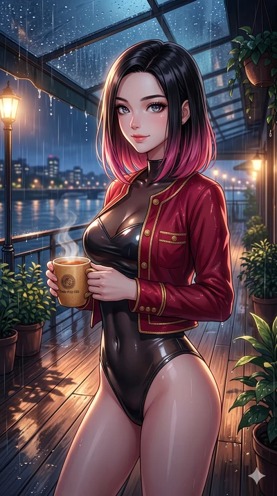 score_9, masterpiece, best quality, ultra-detailed, high-budget anime keyframe, vibrant anime aesthetic, Korean woman. close-up cowboy shot from the waist and thighs up, the character dominates the composition, filling the frame with her large presen