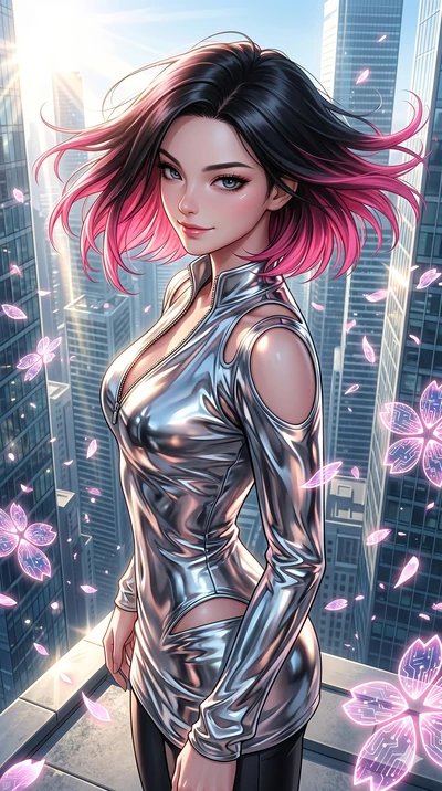 score_9, masterpiece, best quality, ultra-detailed, high-budget anime keyframe, editorial fashion photography, tasteful artistic composition, Korean woman. Upper body close-up from the thighs up, character filling the screen for maximum presence. She